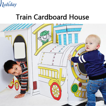 Fábrica corrugada al por mayor Niños plegable tren cartón Playhouse